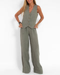 Effortlessly Chic Sleeveless Vest and Wide Leg Pants Set