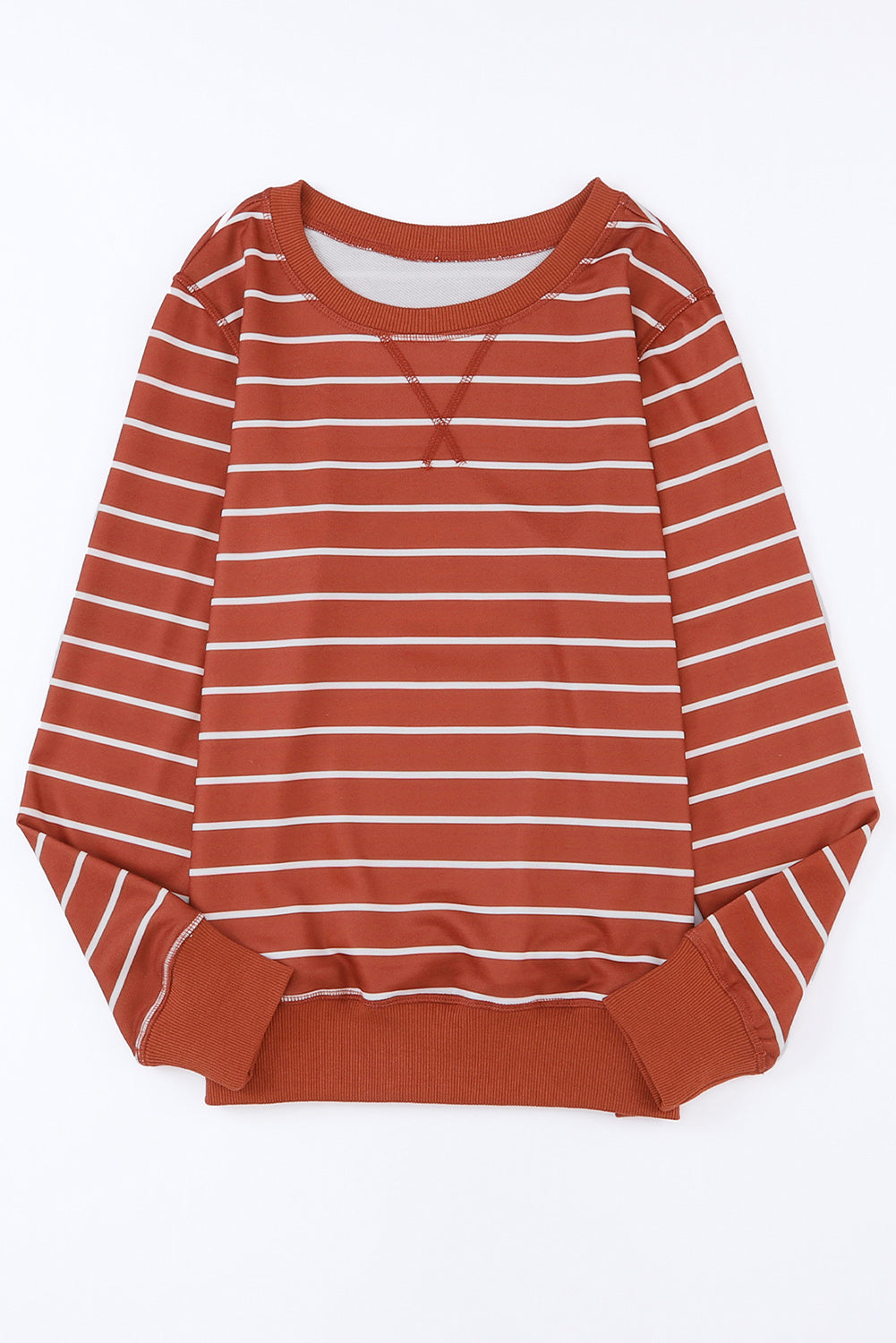 Women's Striped Print Ribbed Trim Long Sleeve Top