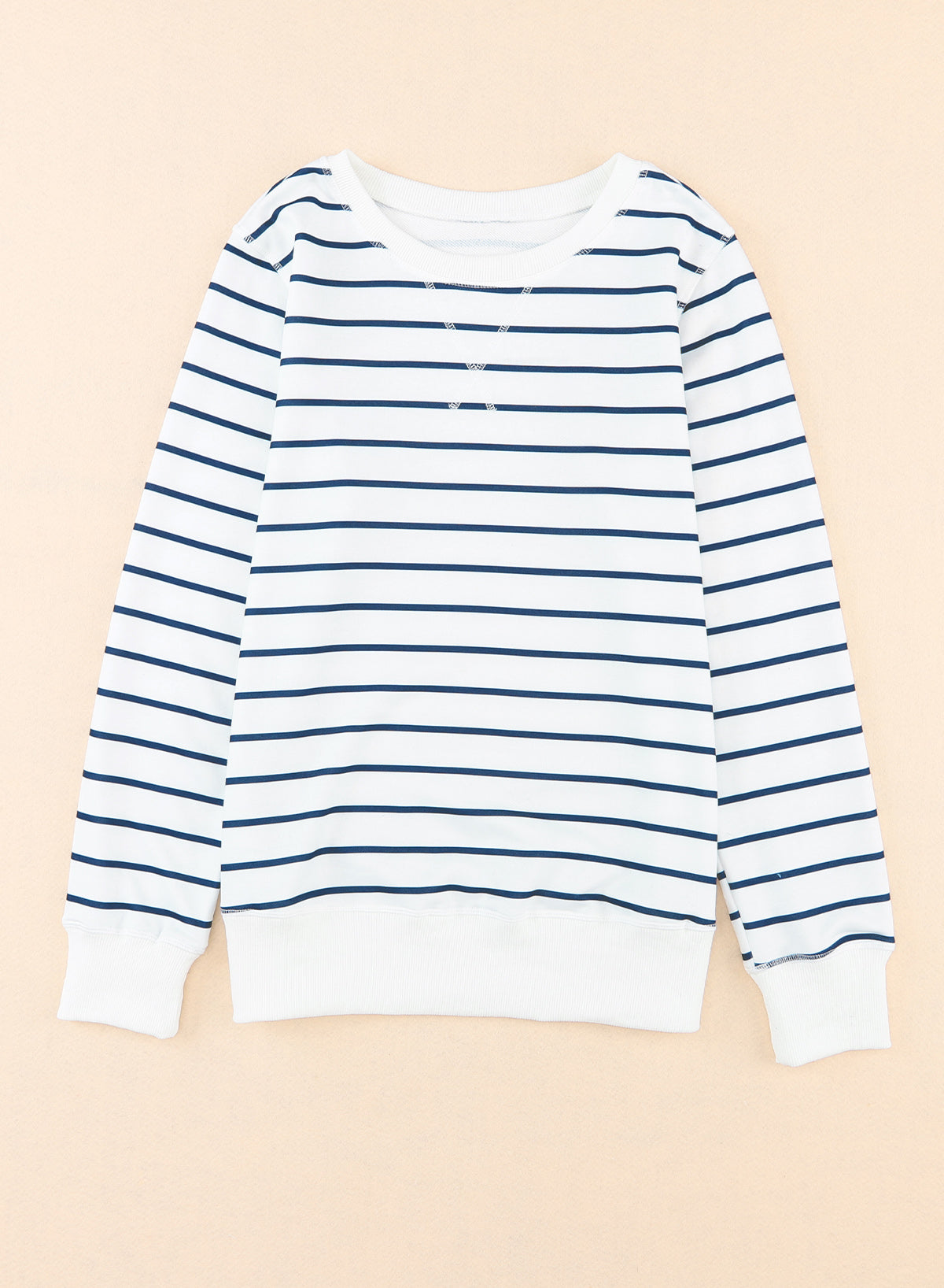 Women's Striped Print Ribbed Trim Long Sleeve Top
