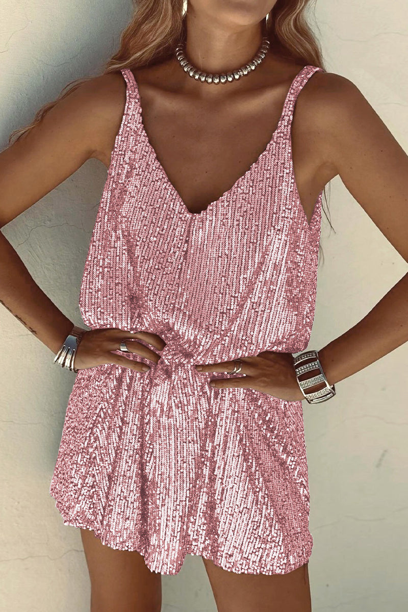 Sexy Solid Sequins V Neck Sling Dress Dresses(6 Colors)