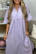 Casual Simplicity Solid Pocket V Neck Short Sleeve Dresses