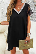 Casual Solid Lace Sequins V Neck Short Sleeve Dresses
