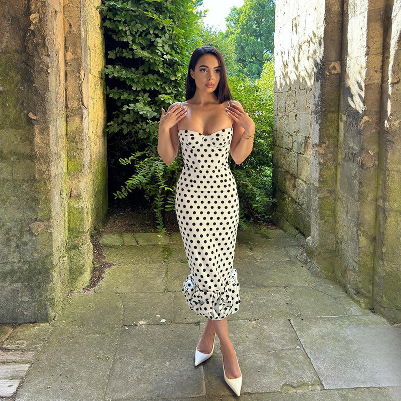 Polka-dot Ruffled Hem Slip Dress