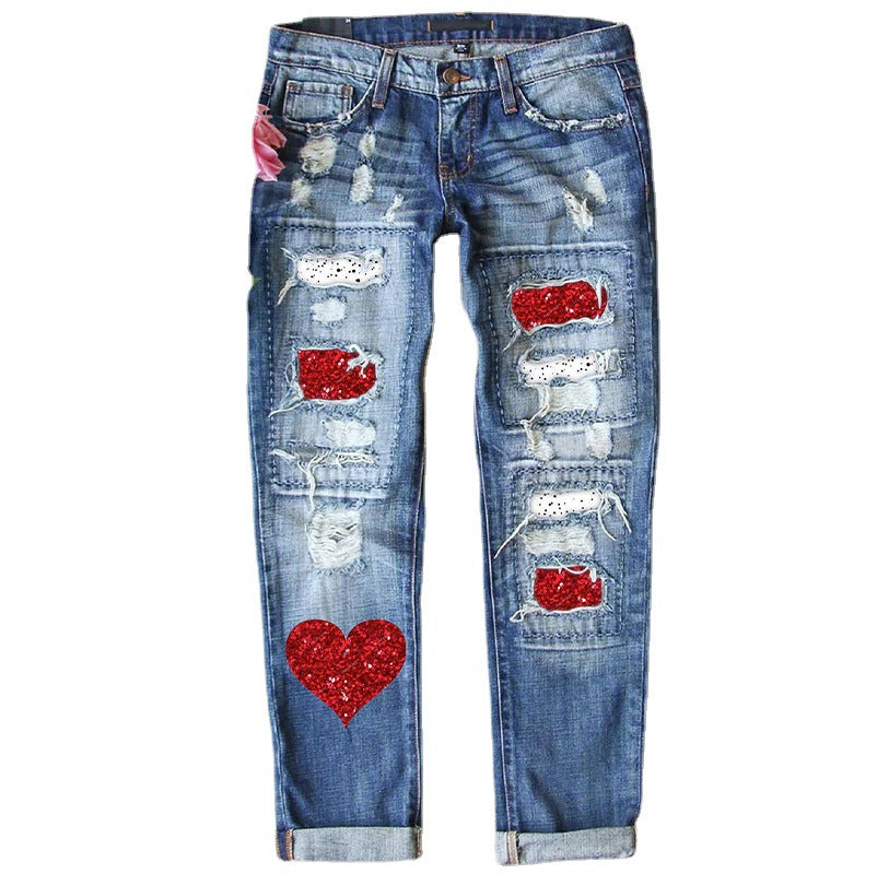 Printed Plus-Size Womens Casual Pants In European And American Style