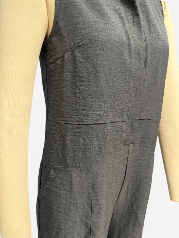 Summer Sleeveless Jumpsuit With Pockets Fashion Casual V-Neck Buttons Trousers Women's Overall Pants