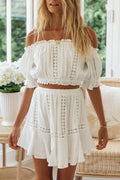 Lace Off the Shoulder Short Sleeve Suit - 2 Colors