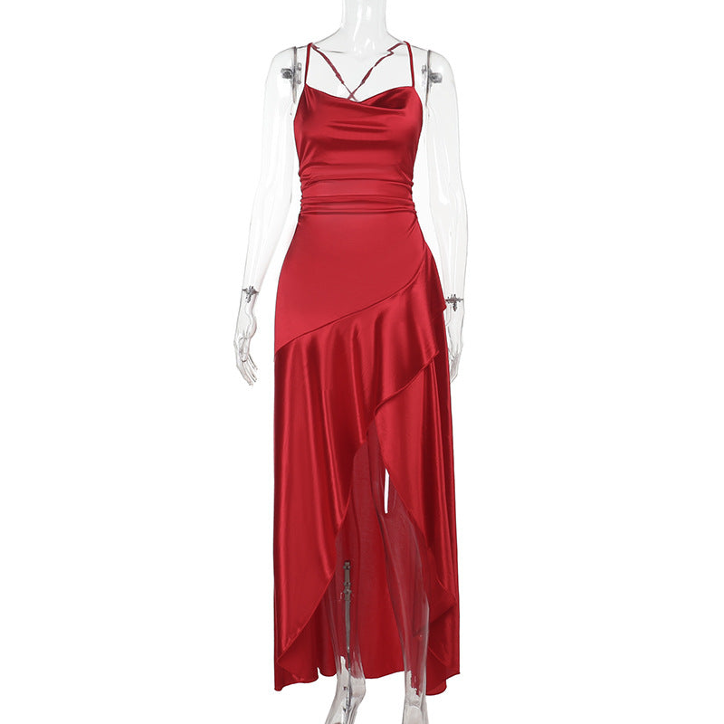Polka-dot Ruffled Hem Slip Dress