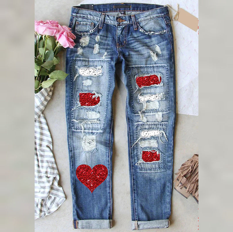 Printed Plus-Size Womens Casual Pants In European And American Style