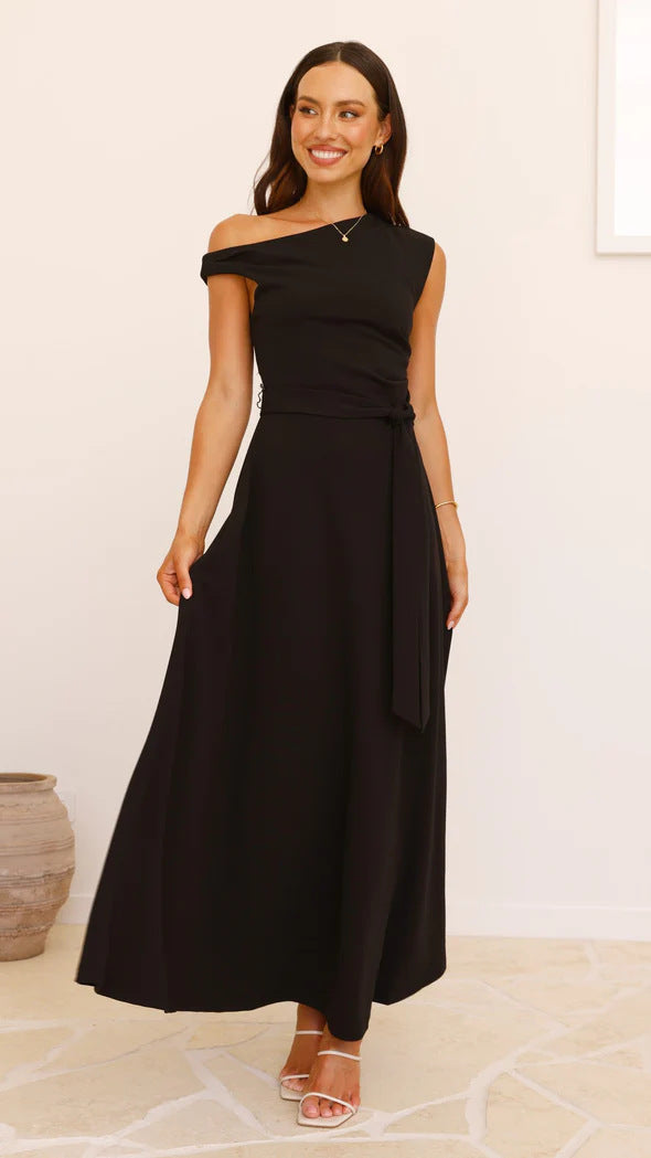 European And American Solid Color Fashion Temperament Sexy Lacing Dress
