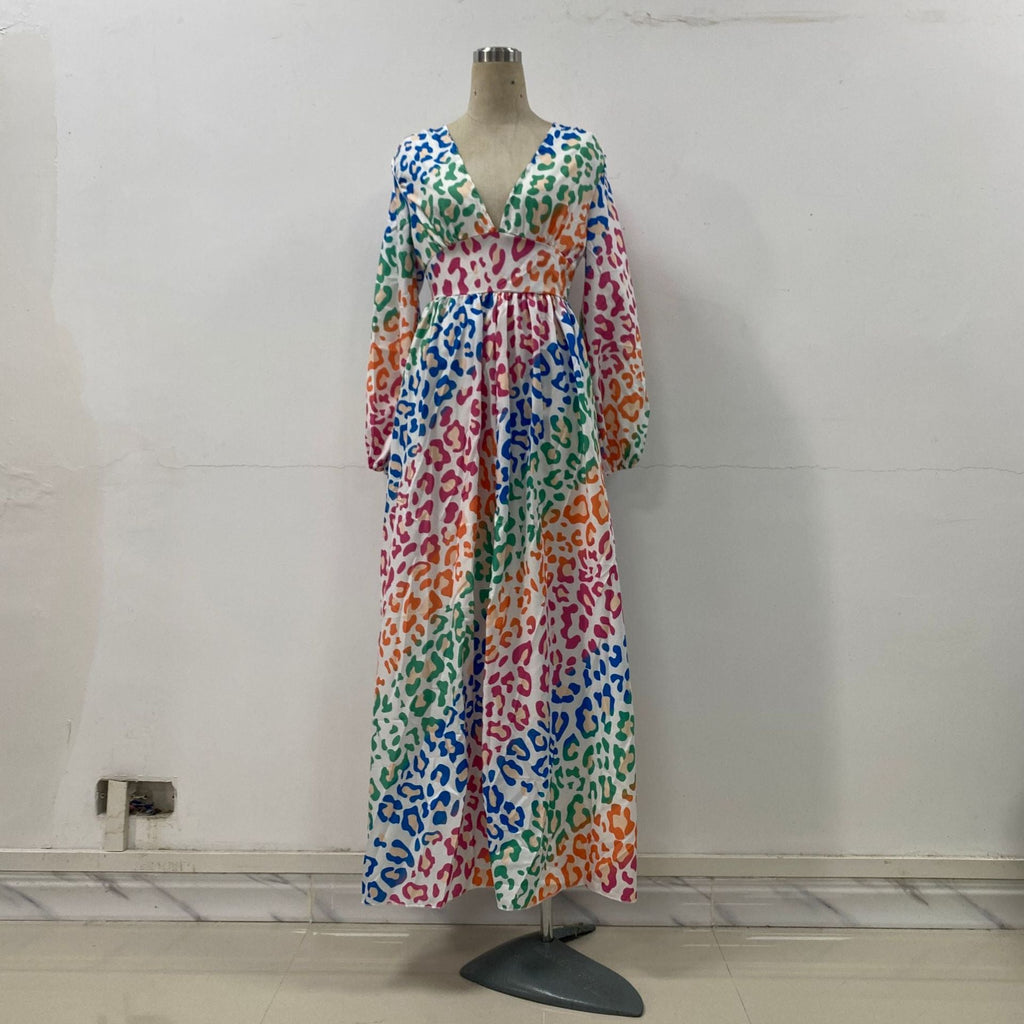 Sexy Vacation Gradual Change Leopard Printing V Neck Printed Dress Dresses