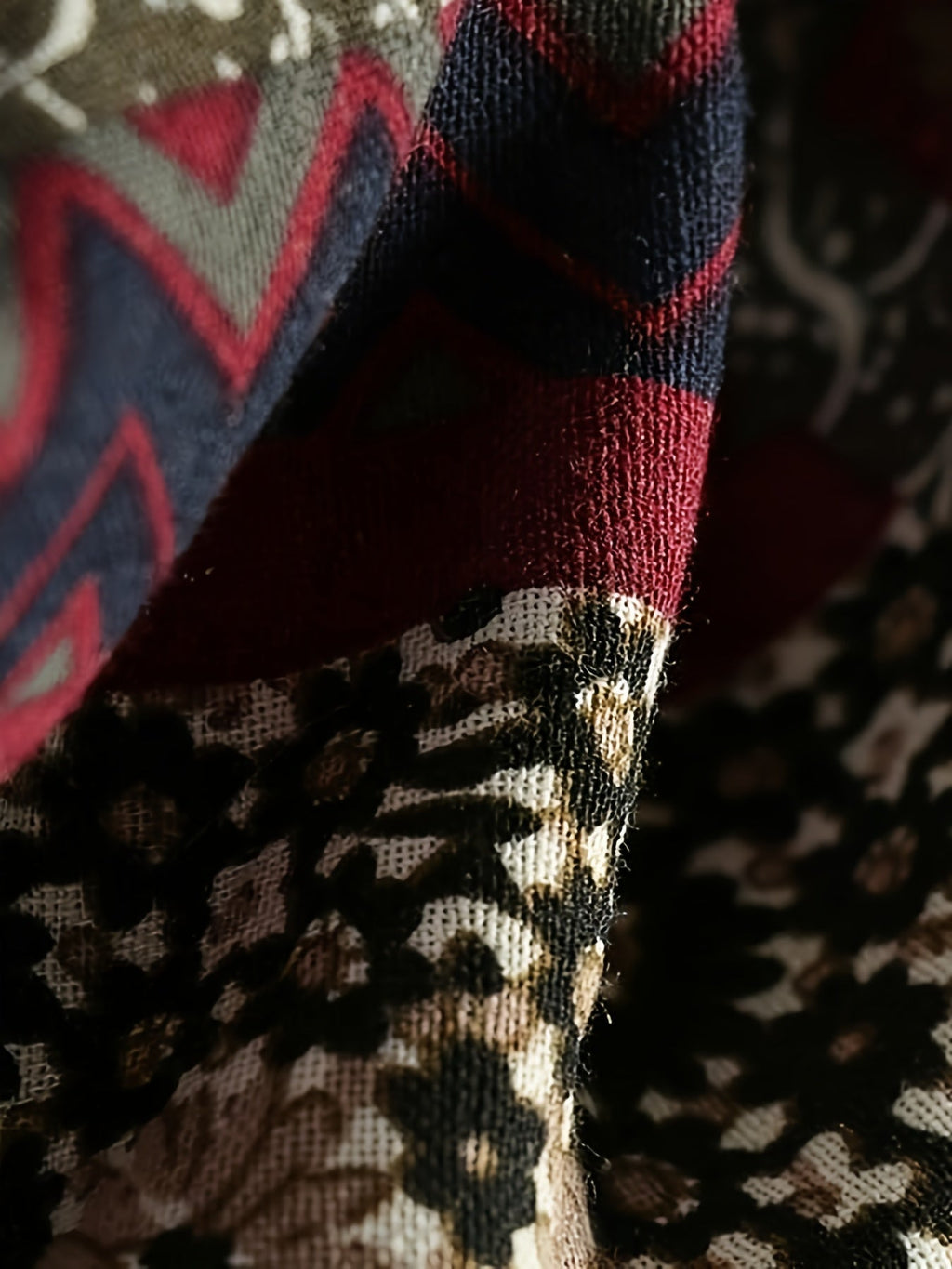 Vintage Patchwork Printed Long Sleeve Button-Up Hooded Coat