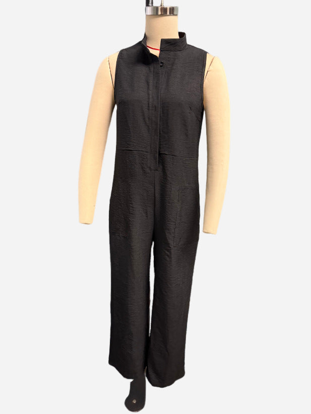 Summer Sleeveless Jumpsuit With Pockets Fashion Casual V-Neck Buttons Trousers Women's Overall Pants