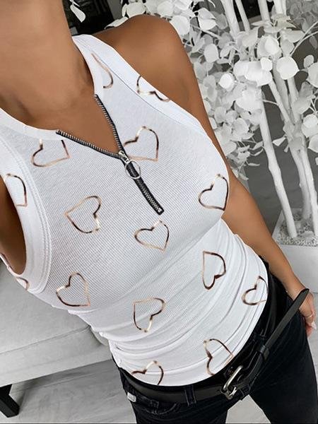 Fashion Zipper Heart Printed Tank Top