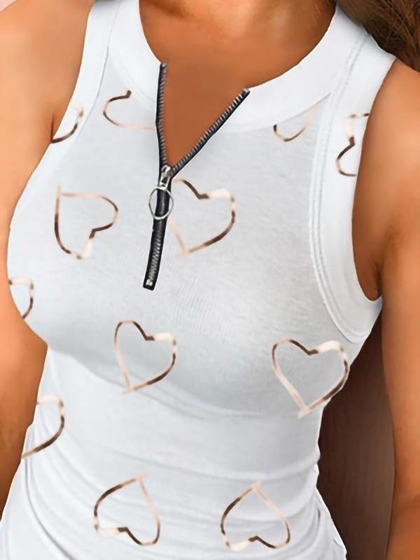 Fashion Zipper Heart Printed Tank Top