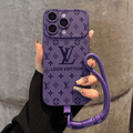 Luxury Embossed Pattern IPhone Case With Detachable Wrist Strap